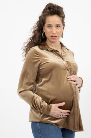 תמונה של חולצת קטיפה להריון ש.ארוך זהב