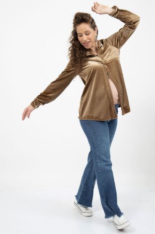 תמונה של חולצת קטיפה להריון ש.ארוך זהב