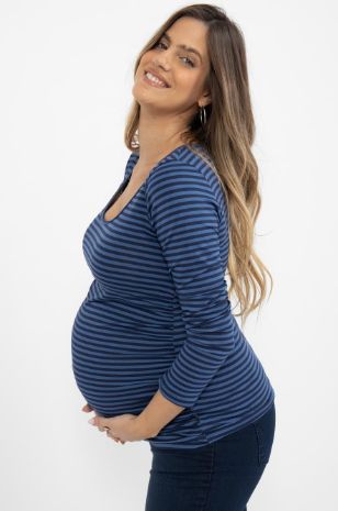 תמונה של חולצת הריון Baby Grow ש.ארוך נייבי פסים