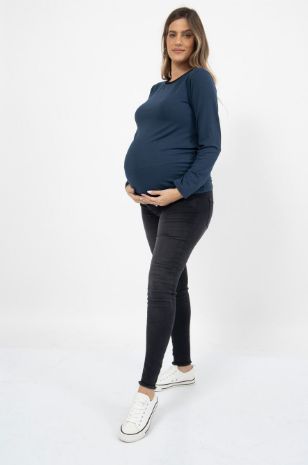 תמונה של חולצת הריון ניקי ש.ארוך נייבי פס שחור