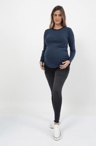 תמונה של חולצת הריון ניקי ש.ארוך נייבי פס שחור