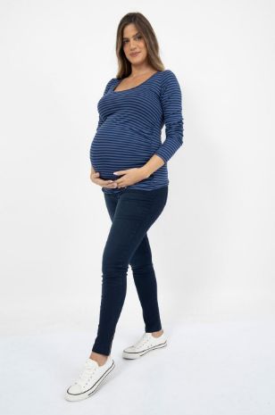 תמונה של חולצת הריון Baby Grow ש.ארוך אפור פסים