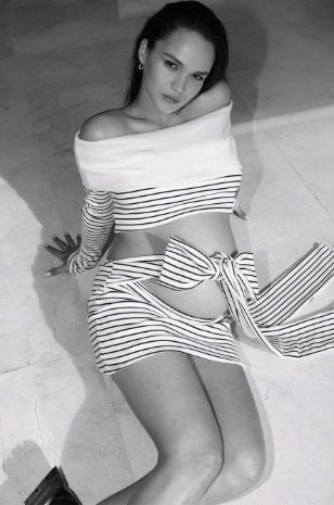 חולצת הריון מאי שמנת פס שחור