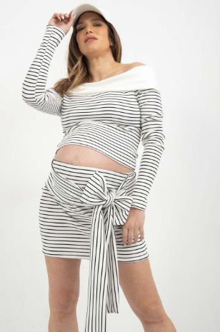 חצאית הריון מאי שמנת פס שחור