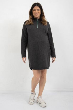 שמלת סריג להריון רוכסן אפור מרנגו