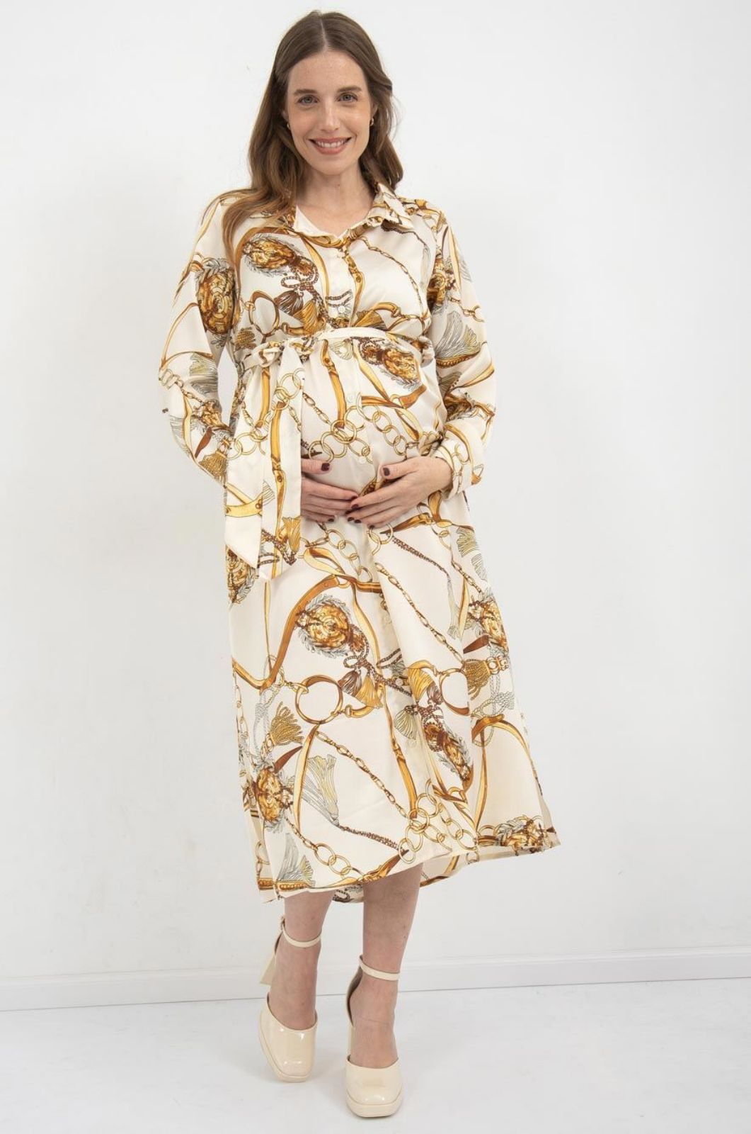 שמלת הריון נפולי שמנת מודפס