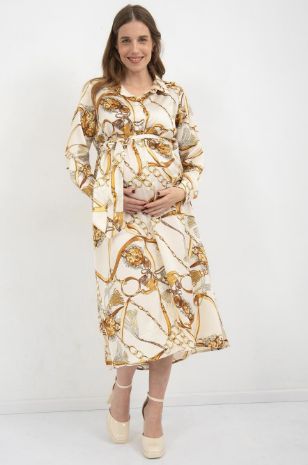 שמלת הריון נפולי שמנת מודפס