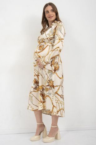 שמלת הריון נפולי שמנת מודפס