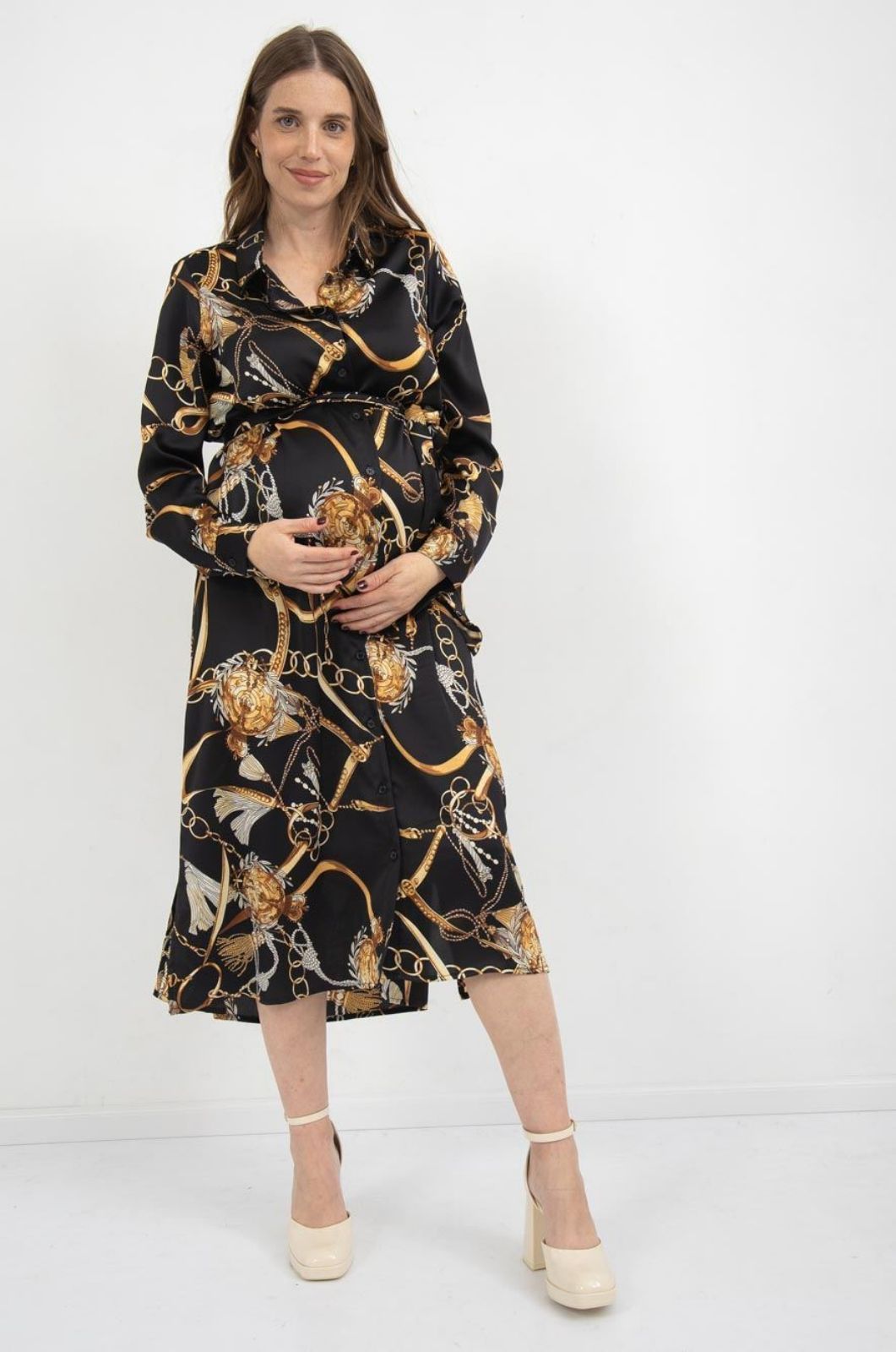 שמלת הריון נפולי שחור מודפס של אבישג ארבל