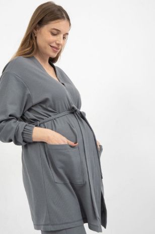 חלוק וופל להריון אפור