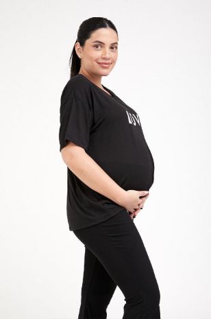 טי שירט הריון LOVE שחור ושמנת