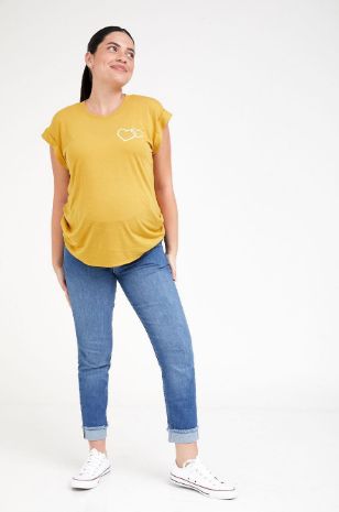 טי שירט הריון Hearts חרדל