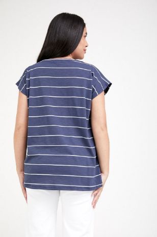 חולצת הריון ניב נייבי פס שמנת