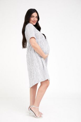 שמלת הריון נטשה שמנת פסים