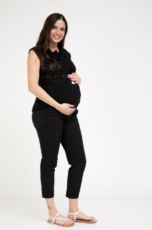 קרדיגן מעטפת להריון פלורי שחור