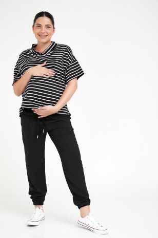 חולצת הריון דובאי שחור פס לבן 