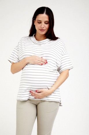 חולצת הריון דובאי שמנת פס פודרה