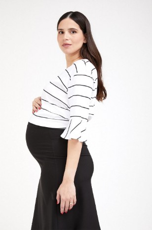 חולצת הריון בקי שמנת פס שחור 
