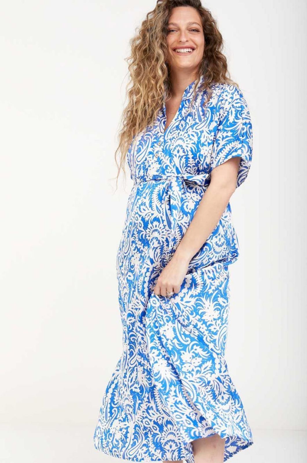 שמלת הריון סטיבי טורקיז שמנת	