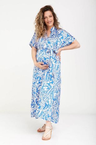 שמלת הריון סטיבי טורקיז שמנת	