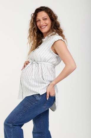 חולצה גברית להריון ש.קצר לבן פס נייבי