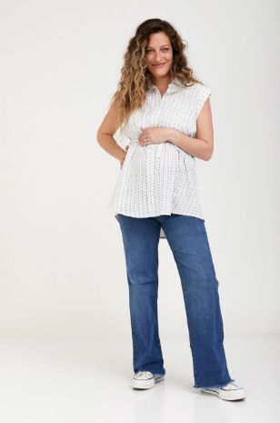 חולצה גברית להריון ש.קצר לבן פס נייבי