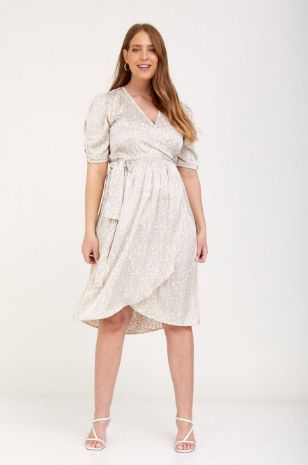 שמלת מעטפת להריון בל שמנת מודפס	