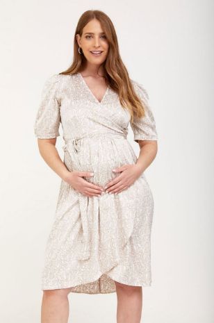 שמלת מעטפת להריון בל שמנת מודפס	