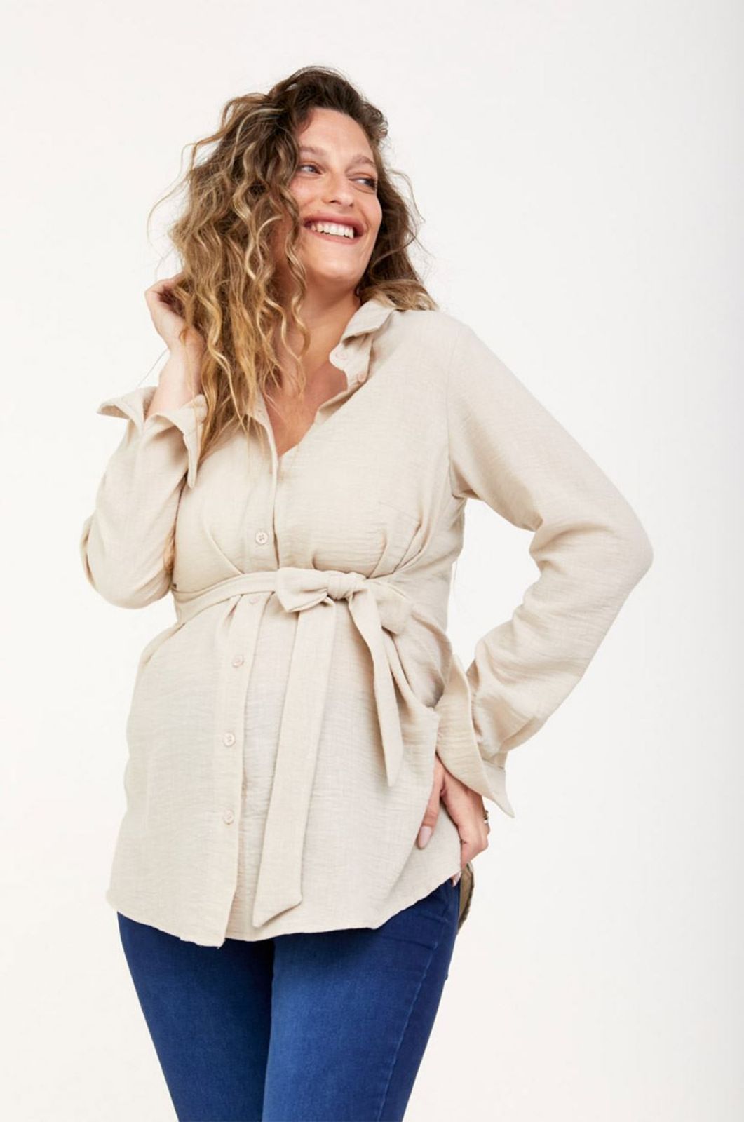 חולצת הריון לינדה פשתן אבן