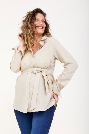 חולצת הריון לינדה פשתן אבן