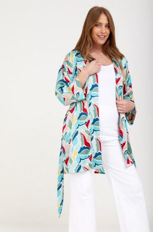 קימונו סאטן להריון צבעוני - אבישג ארבל