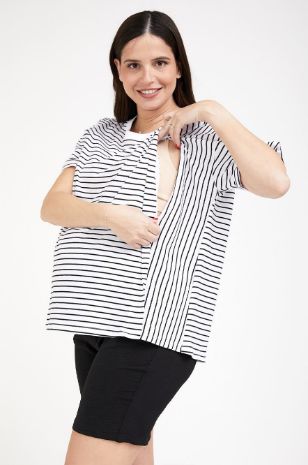 חולצת הנקה רוכסנים לבן פס שחור