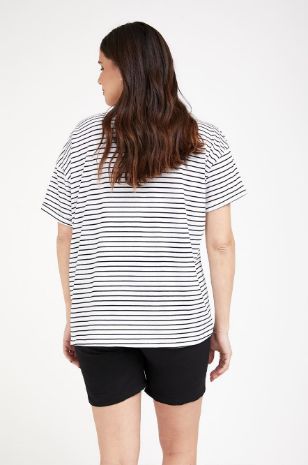 חולצת הנקה רוכסנים לבן פס שחור