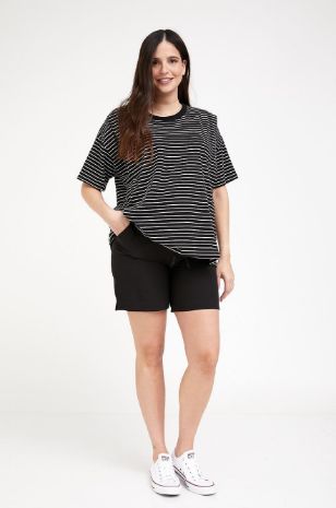  חולצת הנקה רוכסנים שחור פס לבן