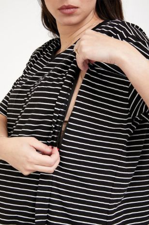  חולצת הנקה רוכסנים שחור פס לבן