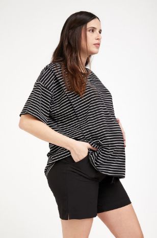  חולצת הנקה רוכסנים שחור פס לבן