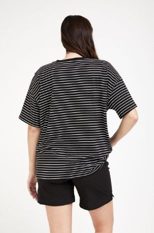  חולצת הנקה רוכסנים שחור פס לבן