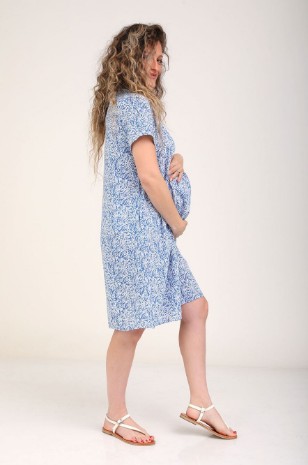 שמלה להריון אודיה תכלת מודפס