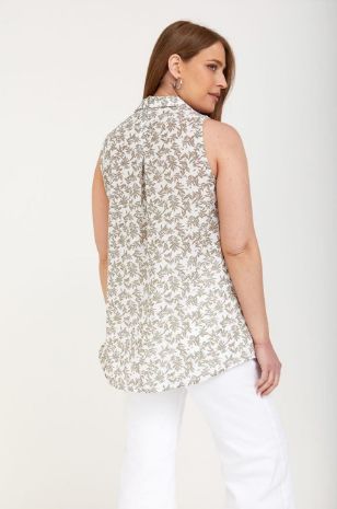 חולצת הריון קיקי ללא שרוול שמנת פרח זית