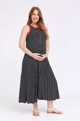 שמלת הריון ליבי שמנת פס שחור