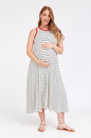 שמלת הריון ליבי  שחור פס שמנת