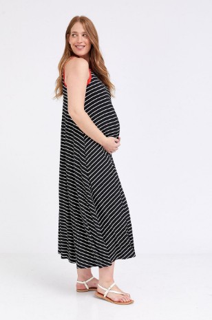 שמלת הריון ליבי  שחור פס שמנת