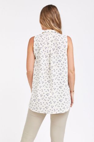 חולצת הריון קיקי ללא שרוול שמנת פרח כחול