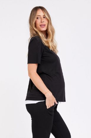 חולצת הנקה חצי שרוול שחור לבן