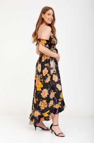 אבישג ארבל - שמלת אלינה להריון שחור פרחוני