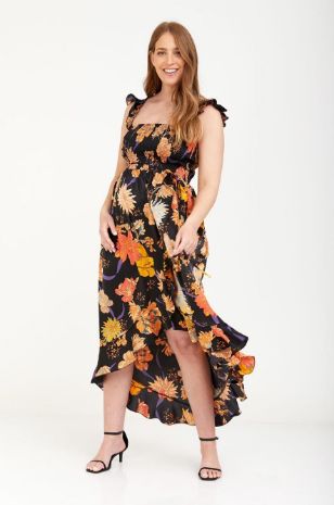 אבישג ארבל - שמלת אלינה להריון שחור פרחוני