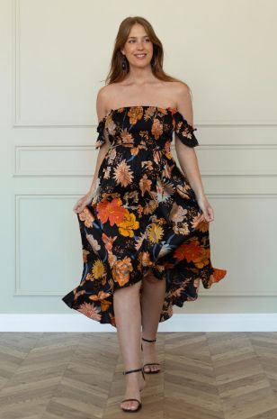 אבישג ארבל - שמלת אלינה להריון שחור פרחוני