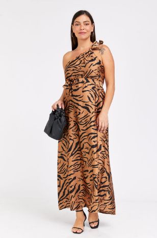 שמלת הריון הרמיוני מנומר חום של אבישג ארבל