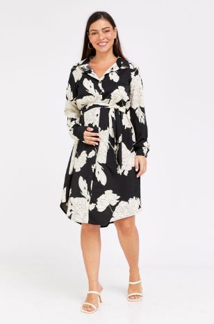 שמלת הריון רומא הדפס שמנת שחור