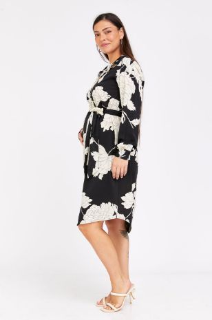 שמלת הריון רומא הדפס שמנת שחור